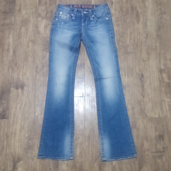 Rock Revival NWOT Women's Jeans 26 Lacey Embellished Rhinestones Distressed - Picture 2 of 13